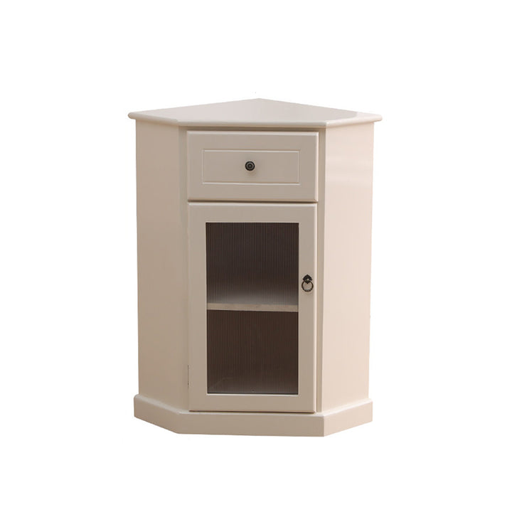 Traditional Chinese Rectangular Paulownia Wood Corner Storage Cabinet 1-Drawer For Living Room