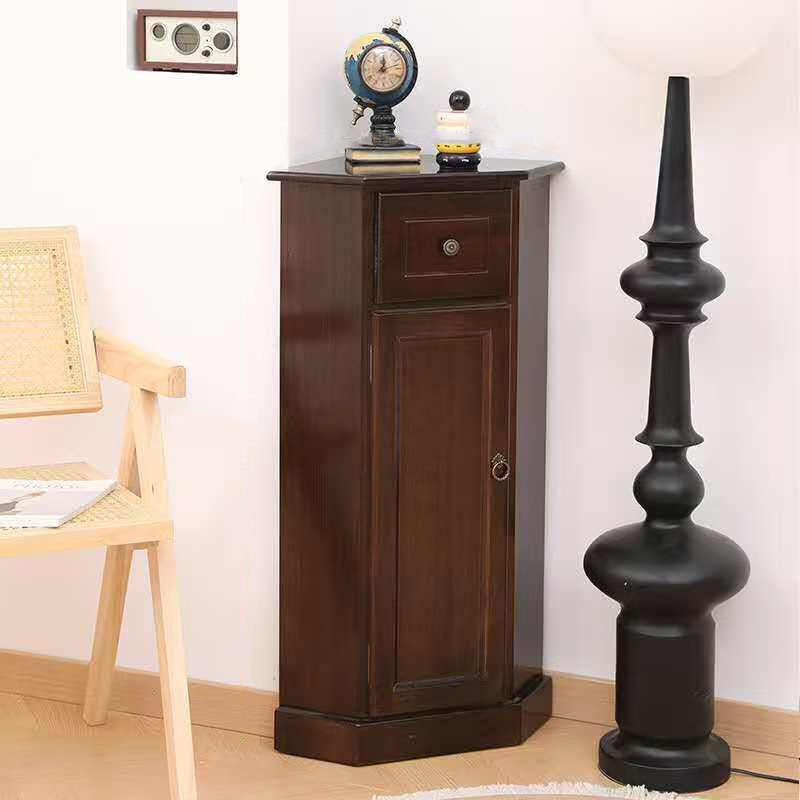 Traditional Chinese Rectangular Paulownia Wood Corner Storage Cabinet 1-Drawer For Living Room