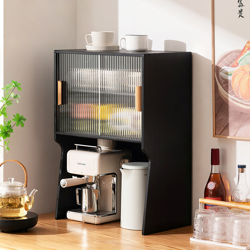 Traditional Japanese Curved Bamboo MDF Glass Countertop Storage Cabinet 1/2-Tier For Kitchen