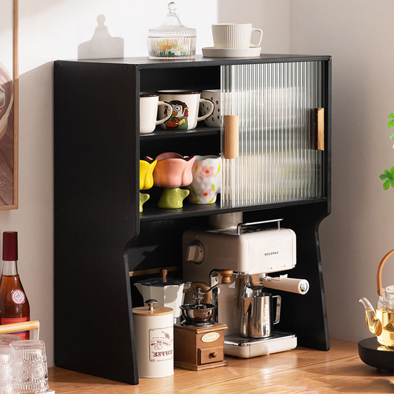 Traditional Japanese Curved Bamboo MDF Glass Countertop Storage Cabinet 1/2-Tier For Kitchen