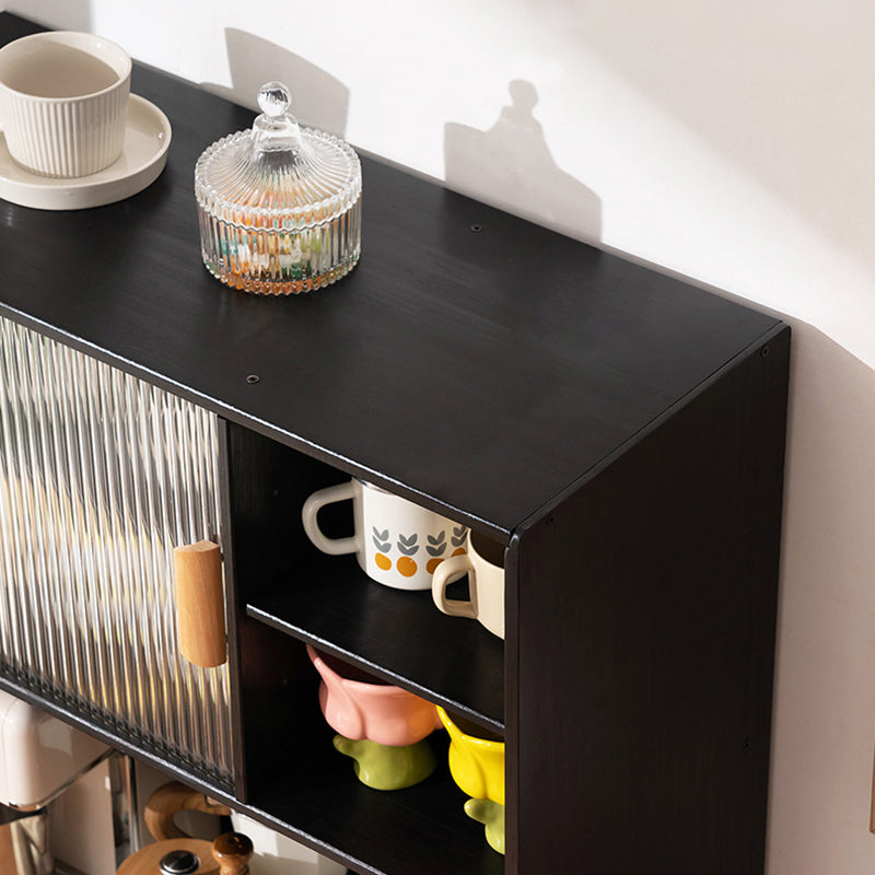 Traditional Japanese Curved Bamboo MDF Glass Countertop Storage Cabinet 1/2-Tier For Kitchen