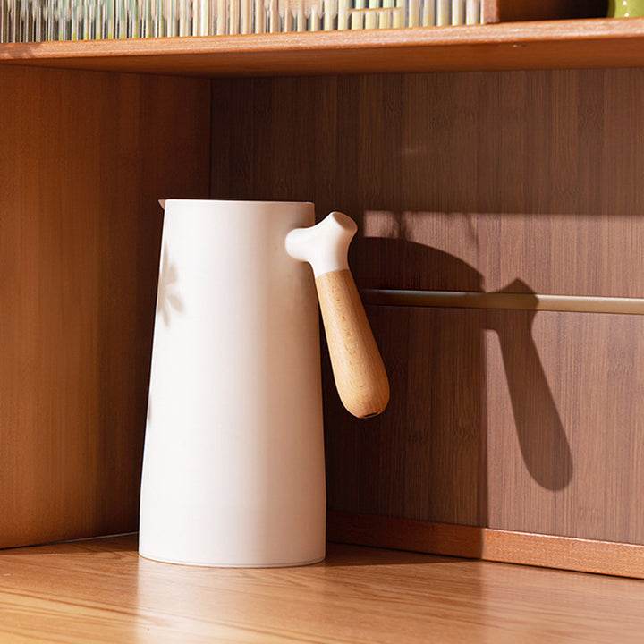 Traditional Japanese Curved Bamboo MDF Glass Countertop Storage Cabinet 1/2-Tier For Kitchen