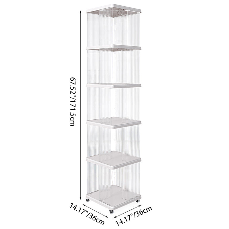 Modern Minimalist Round Square ABS PET 360° Rotating Bookshelf Storage Cabinet 5-Tier For Living Room