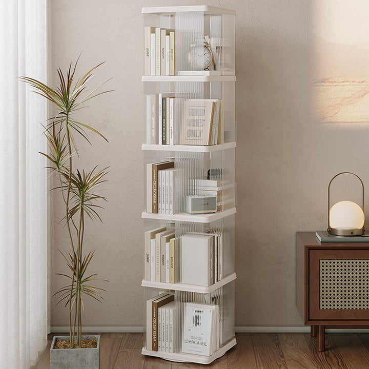 Modern Minimalist Round Square ABS PET 360° Rotating Bookshelf Storage Cabinet 5-Tier For Living Room