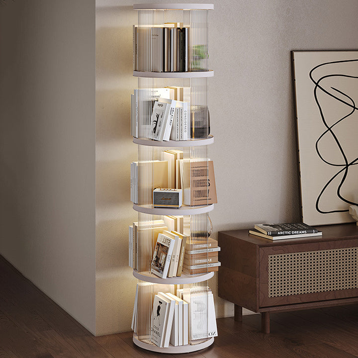 Modern Minimalist Round Square ABS PET 360° Rotating Bookshelf Storage Cabinet 5-Tier For Living Room