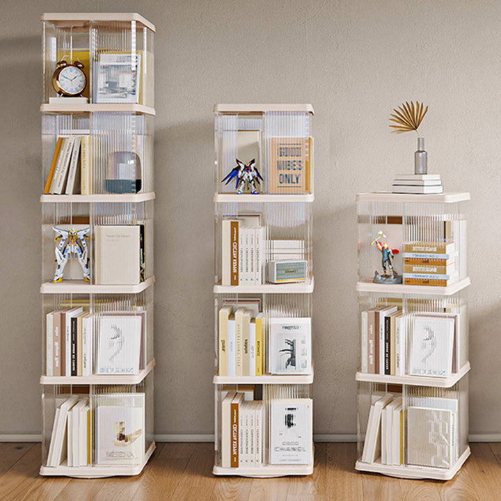 Modern Minimalist Round Square ABS PET 360° Rotating Bookshelf Storage Cabinet 5-Tier For Living Room