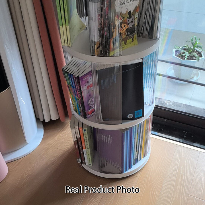 Modern Minimalist Round Square ABS PET 360° Rotating Bookshelf Storage Cabinet 5-Tier For Living Room