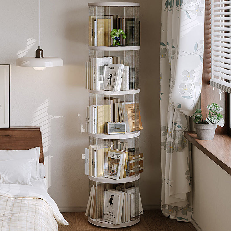 Modern Minimalist Round Square ABS PET 360° Rotating Bookshelf Storage Cabinet 5-Tier For Living Room