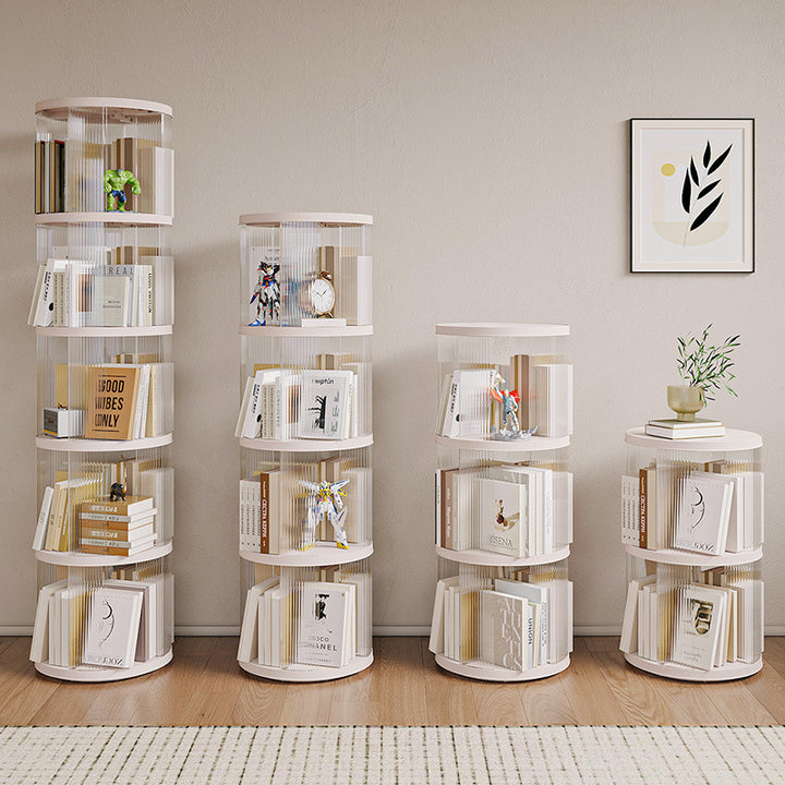 Modern Minimalist Round Square ABS PET 360° Rotating Bookshelf Storage Cabinet 5-Tier For Living Room