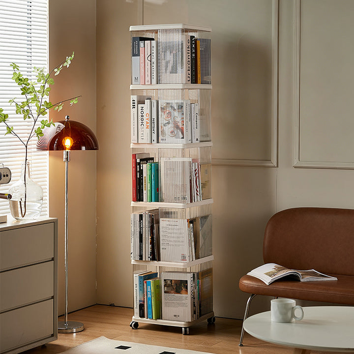 Modern Minimalist Round Square ABS PET 360° Rotating Bookshelf Storage Cabinet 5-Tier For Living Room