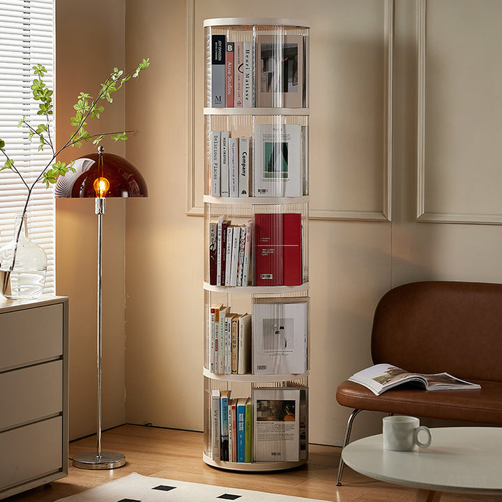 Modern Minimalist Round Square ABS PET 360° Rotating Bookshelf Storage Cabinet 5-Tier For Living Room