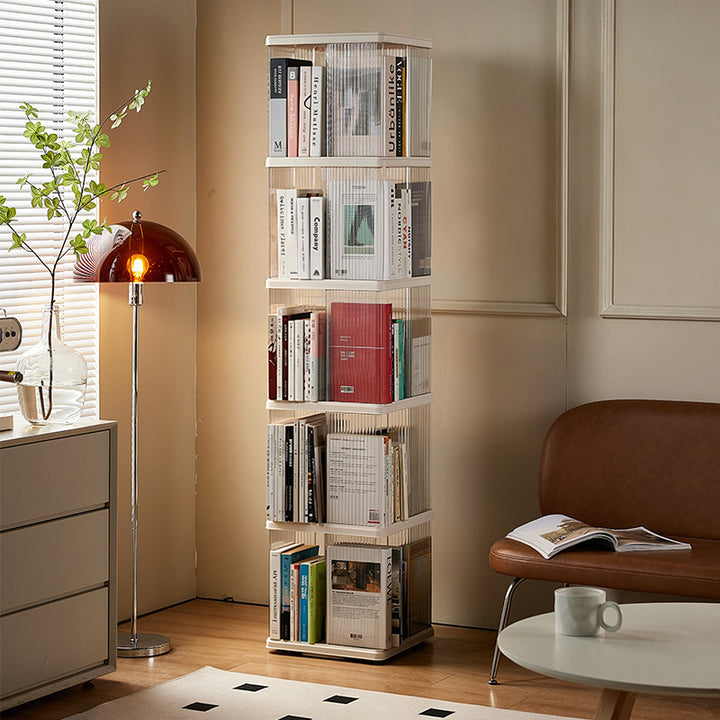 Modern Minimalist Round Square ABS PET 360° Rotating Bookshelf Storage Cabinet 5-Tier For Living Room