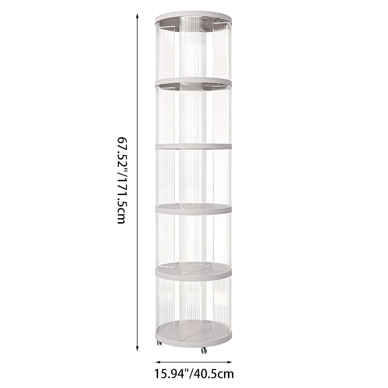 Modern Minimalist Round Square ABS PET 360° Rotating Bookshelf Storage Cabinet 5-Tier For Living Room