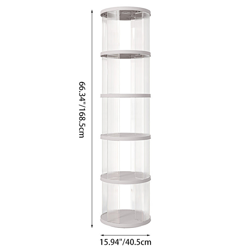Modern Minimalist Round Square ABS PET 360° Rotating Bookshelf Storage Cabinet 5-Tier For Living Room