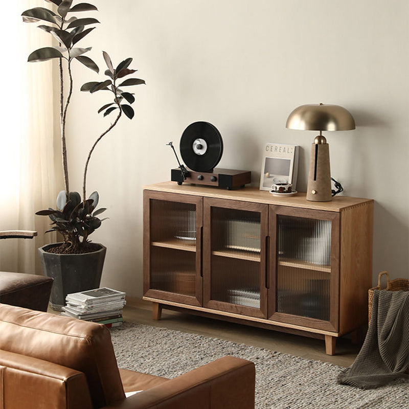 Traditional Japanese Rectangular Pine Plywood Glass Storage Cabinet 2/3/4 Door For Living Room