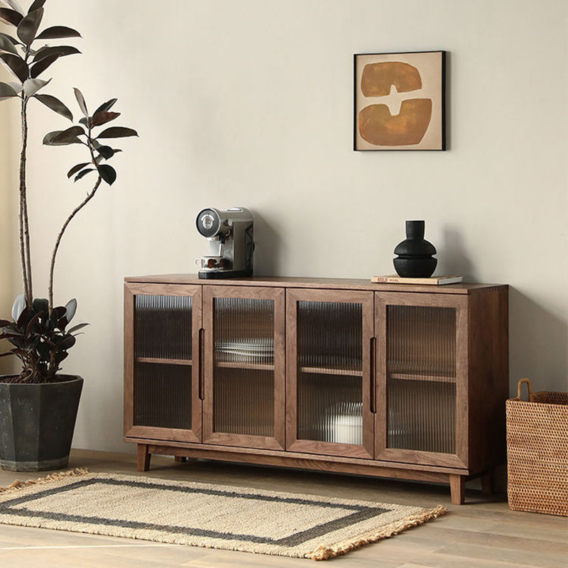 Traditional Japanese Rectangular Pine Plywood Glass Storage Cabinet 2/3/4 Door For Living Room