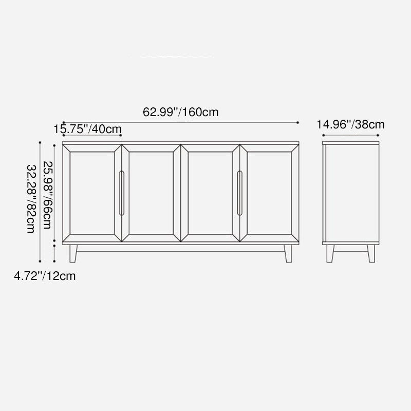 Traditional Japanese Rectangular Pine Plywood Glass Storage Cabinet 2/3/4 Door For Living Room
