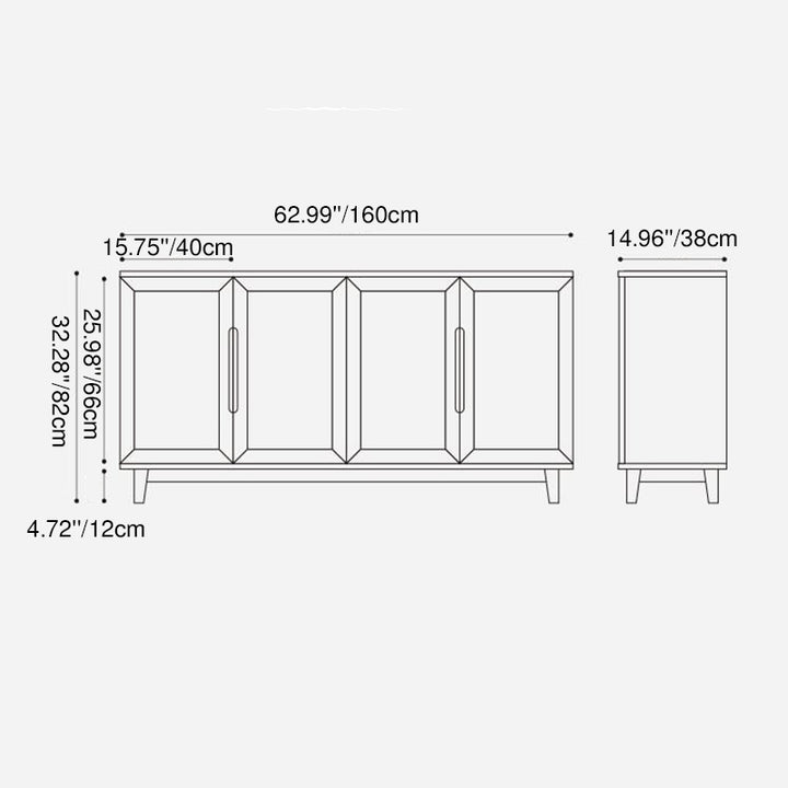 Traditional Japanese Rectangular Pine Plywood Glass Storage Cabinet 2/3/4 Door For Living Room