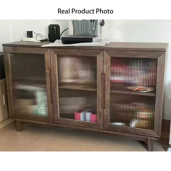 Traditional Japanese Rectangular Pine Plywood Glass Storage Cabinet 2/3/4 Door For Living Room
