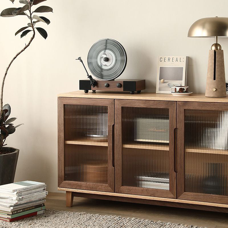 Traditional Japanese Rectangular Pine Plywood Glass Storage Cabinet 2/3/4 Door For Living Room
