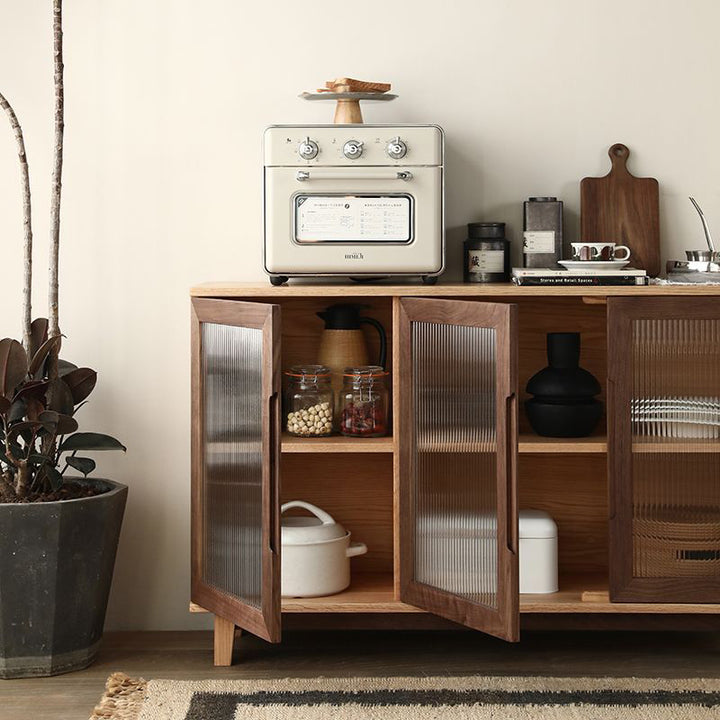Traditional Japanese Rectangular Pine Plywood Glass Storage Cabinet 2/3/4 Door For Living Room
