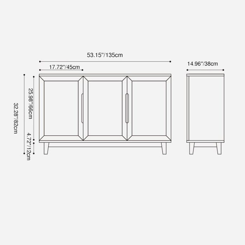 Traditional Japanese Rectangular Pine Plywood Glass Storage Cabinet 2/3/4 Door For Living Room