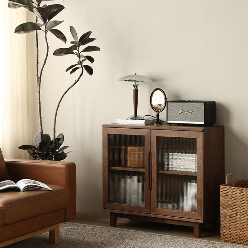 Traditional Japanese Rectangular Pine Plywood Glass Storage Cabinet 2/3/4 Door For Living Room