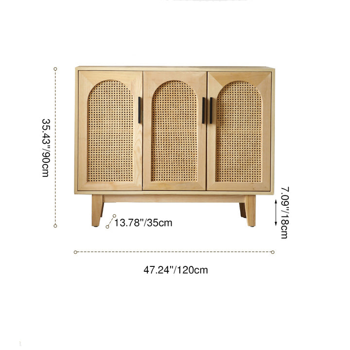 Modern Minimalist Rectangular Rattan Ash Stainless Steel Storage Cabinet 2/3/4 Door For Living Room