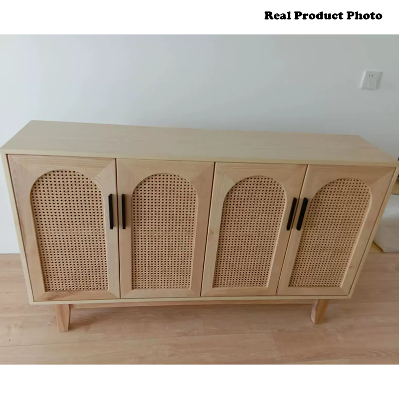 Modern Minimalist Rectangular Rattan Ash Stainless Steel Storage Cabinet 2/3/4 Door For Living Room