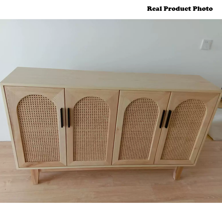 Modern Minimalist Rectangular Rattan Ash Stainless Steel Storage Cabinet 2/3/4 Door For Living Room