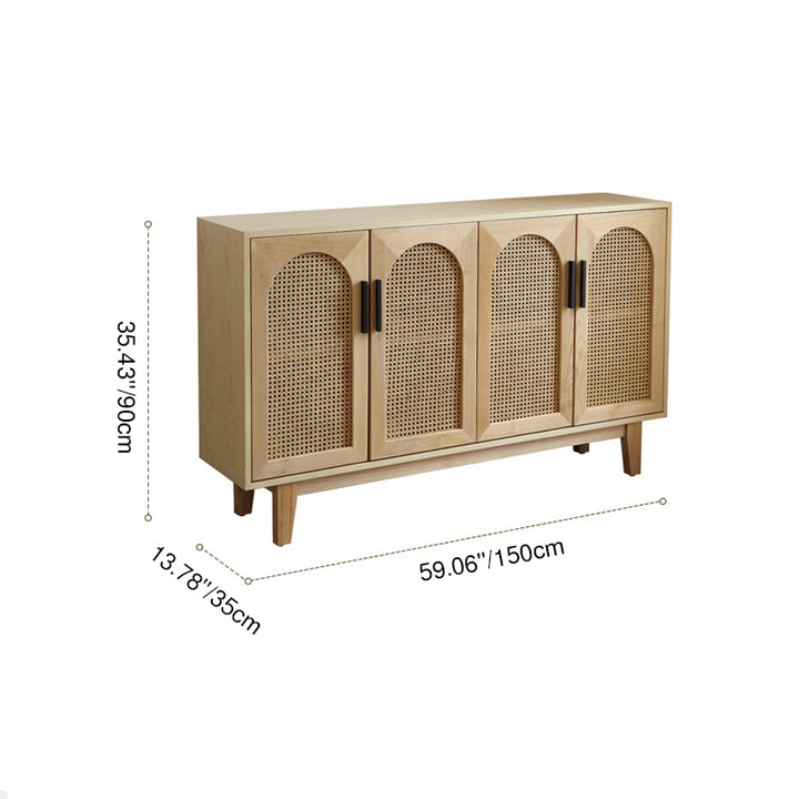 Modern Minimalist Rectangular Rattan Ash Stainless Steel Storage Cabinet 2/3/4 Door For Living Room