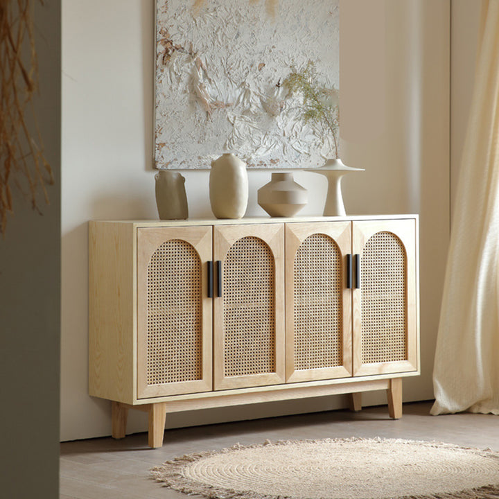 Modern Minimalist Rectangular Rattan Ash Stainless Steel Storage Cabinet 2/3/4 Door For Living Room