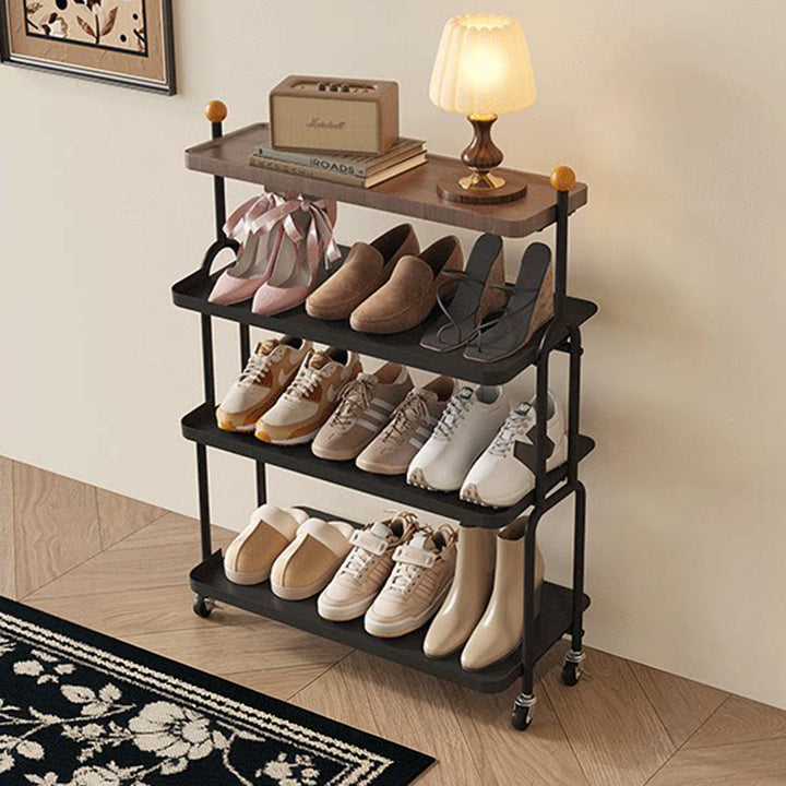 Modern Minimalist Rectangular MDF Iron Shoe Storage 4-Tier For Entryways