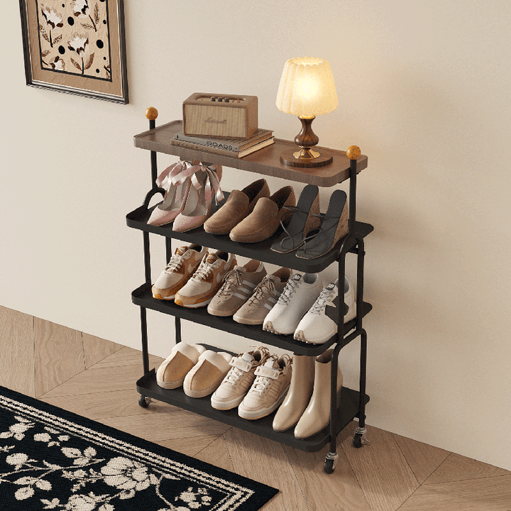Modern Minimalist Rectangular MDF Iron Shoe Storage 4-Tier For Entryways
