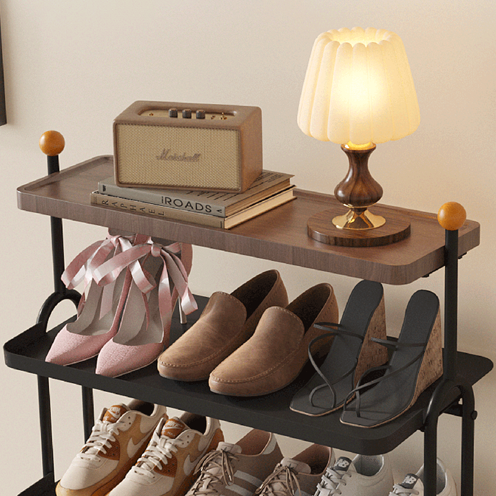 Modern Minimalist Rectangular MDF Iron Shoe Storage 4-Tier For Entryways