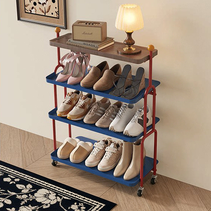 Modern Minimalist Rectangular MDF Iron Shoe Storage 4-Tier For Entryways