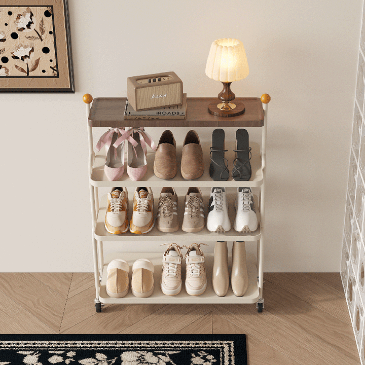 Modern Minimalist Rectangular MDF Iron Shoe Storage 4-Tier For Entryways