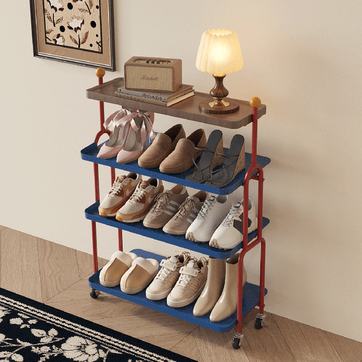 Modern Minimalist Rectangular MDF Iron Shoe Storage 4-Tier For Entryways