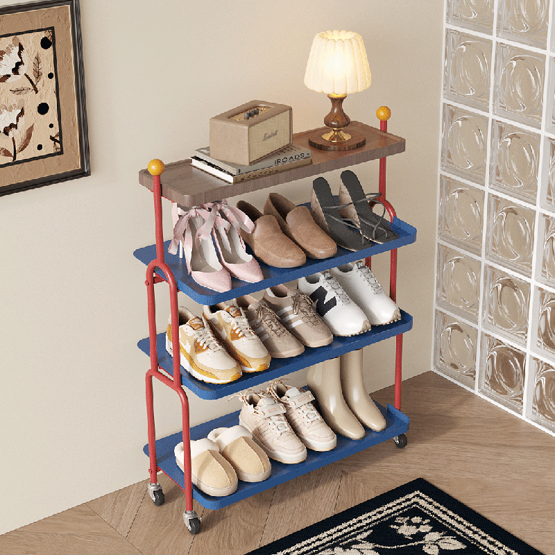 Modern Minimalist Rectangular MDF Iron Shoe Storage 4-Tier For Entryways