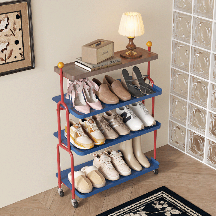 Modern Minimalist Rectangular MDF Iron Shoe Storage 4-Tier For Entryways