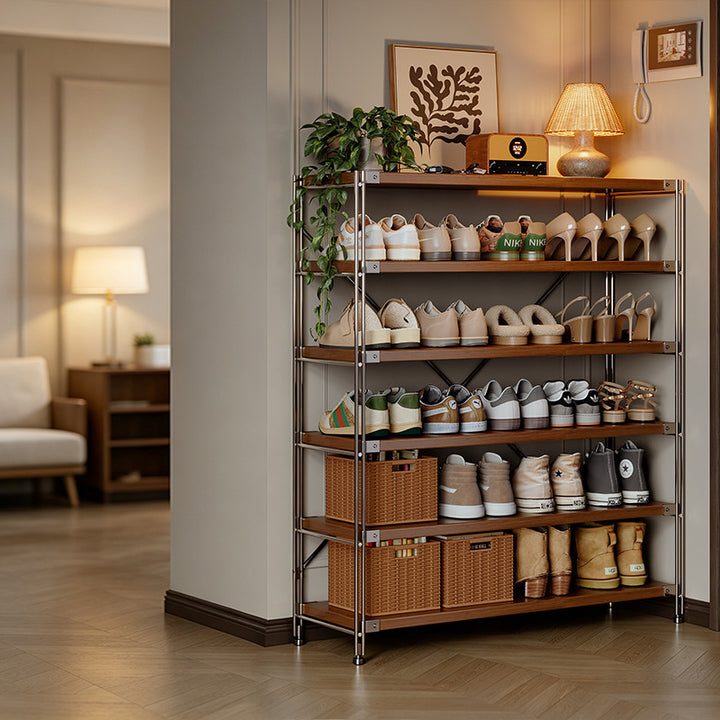 Traditional Japanese Rectangular OSB Steel Shoe Storage 6-Tier For Entryways