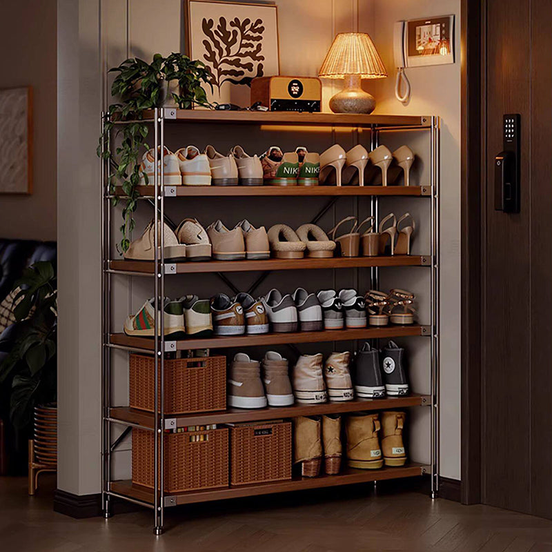 Traditional Japanese Rectangular OSB Steel Shoe Storage 6-Tier For Entryways