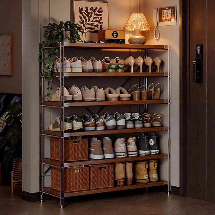 Traditional Japanese Rectangular OSB Steel Shoe Storage 6-Tier For Entryways