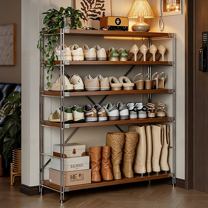 Traditional Japanese Rectangular OSB Steel Shoe Storage 6-Tier For Entryways