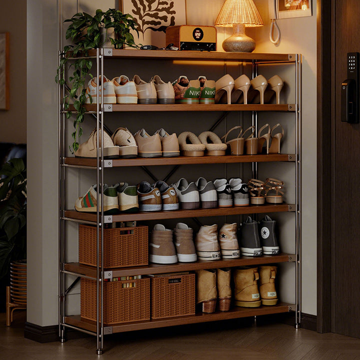 Traditional Japanese Rectangular OSB Steel Shoe Storage 6-Tier For Entryways
