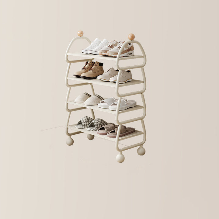 Contemporary Scandinavian Rectangular Curved Iron Shoe Storage 4-Tier For Entryways