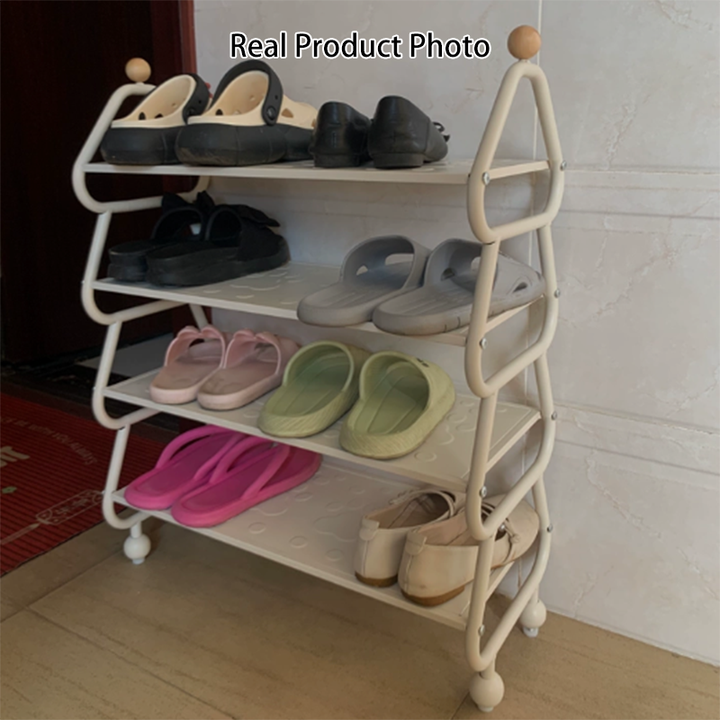Contemporary Scandinavian Rectangular Curved Iron Shoe Storage 4-Tier For Entryways