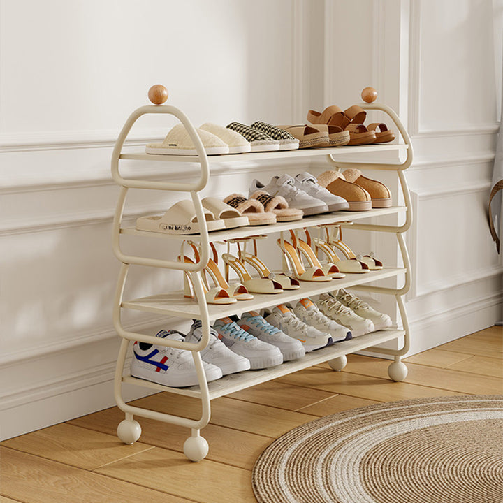 Contemporary Scandinavian Rectangular Curved Iron Shoe Storage 4-Tier For Entryways