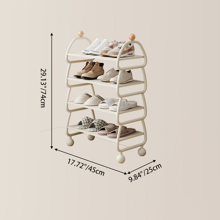 Contemporary Scandinavian Rectangular Curved Iron Shoe Storage 4-Tier For Entryways