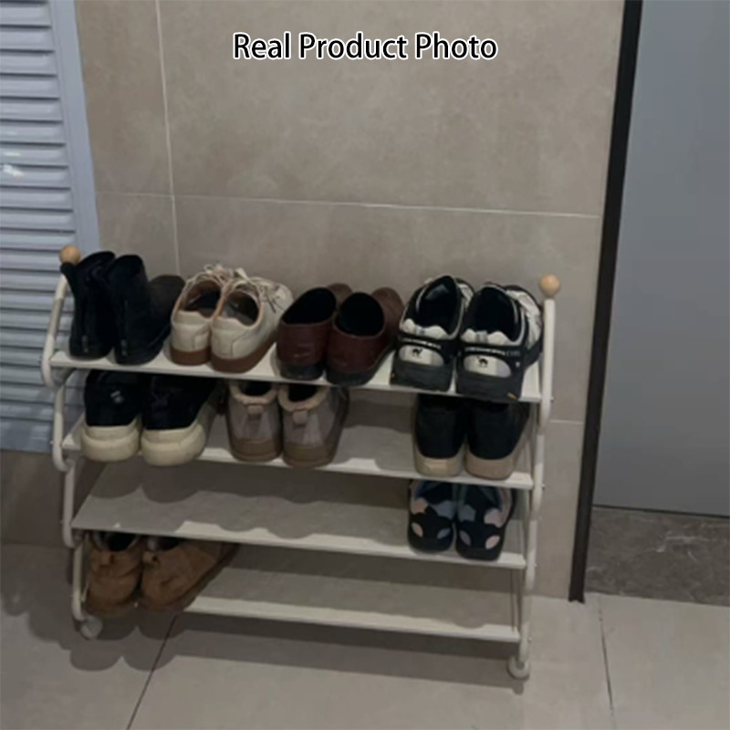 Contemporary Scandinavian Rectangular Curved Iron Shoe Storage 4-Tier For Entryways